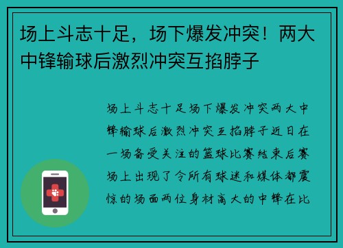 场上斗志十足，场下爆发冲突！两大中锋输球后激烈冲突互掐脖子