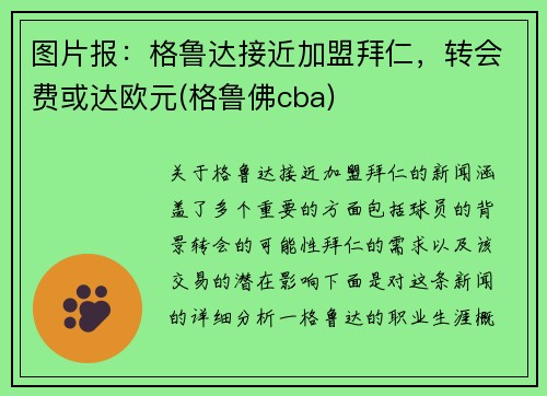 图片报：格鲁达接近加盟拜仁，转会费或达欧元(格鲁佛cba)