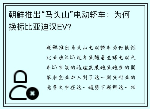 朝鲜推出“马头山”电动轿车：为何换标比亚迪汉EV？